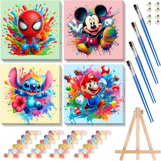 Fuinkqe cartoon paint by numbers kids kit front view of the colorful retail gift box packaging.