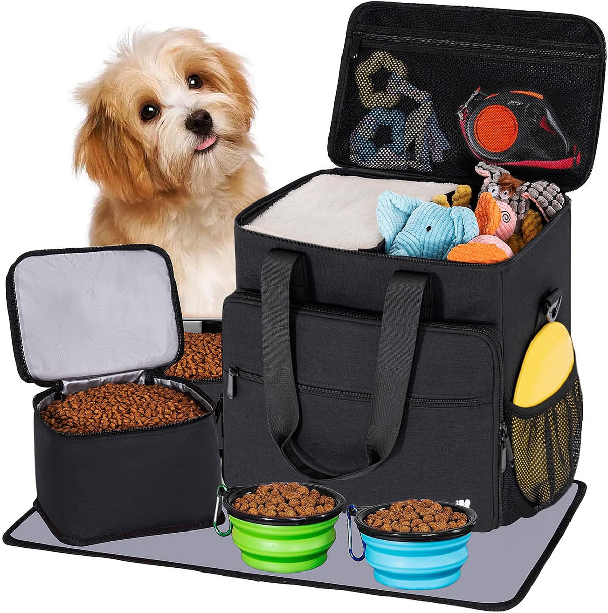 5 Set Dog Travel Bag for Supplies, Dog Lovers, Large Pet Travel Kit Includes 2 Food Containers, 2 Collapsible Bowls, Pink - Image 10