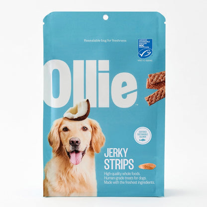 Premium Ollie dog treats branding and 5 ounce packaging detail
