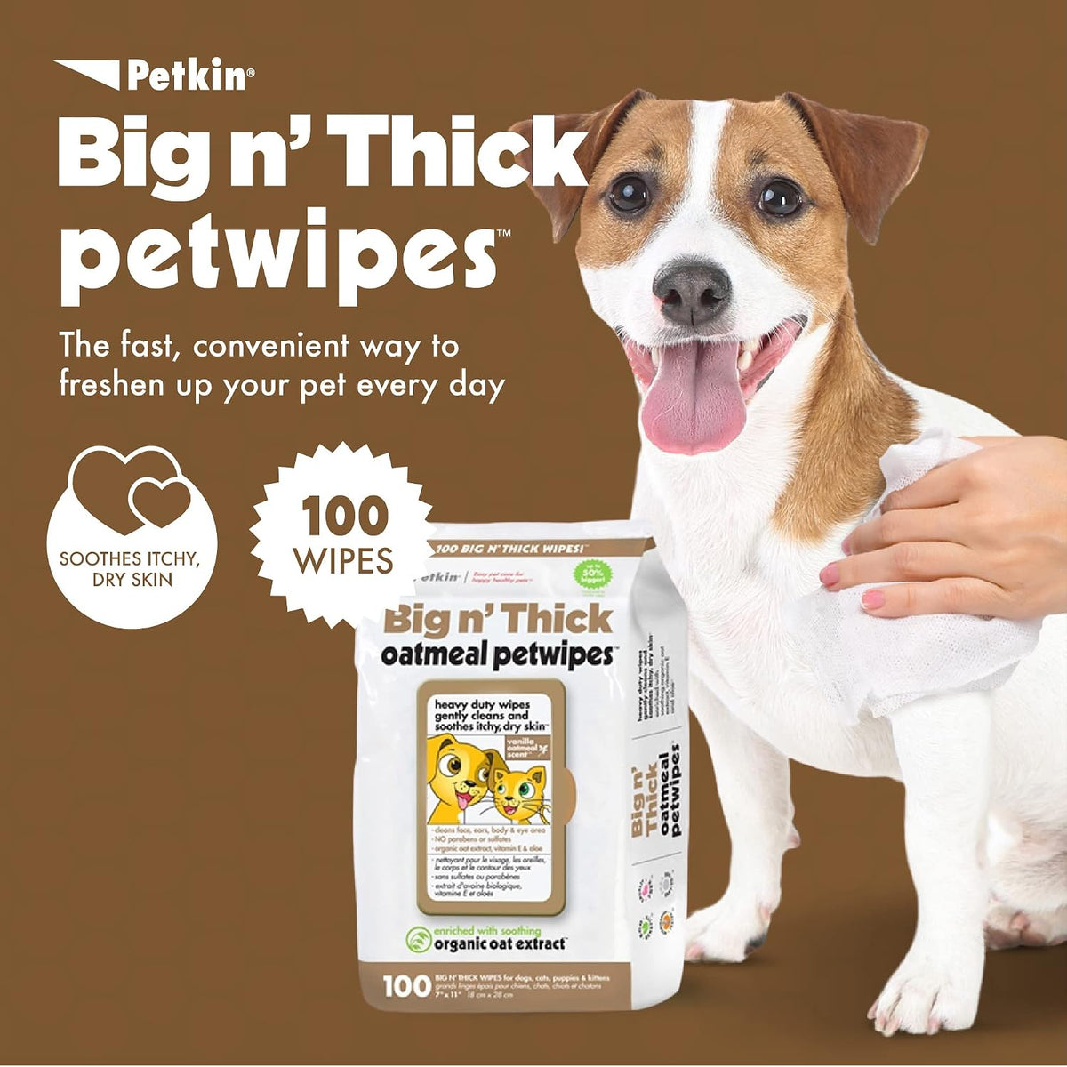 Large heavy duty pet grooming cloths by Petkin for sensitive skin cleaning.