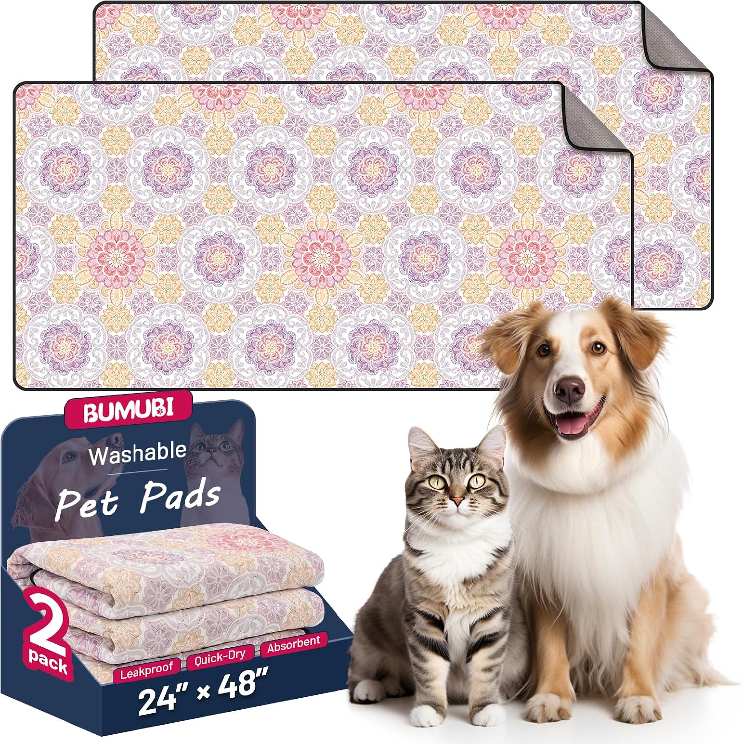 Washable Dog Pee Pads - Absorbent Reusable Puppy Training Pads, Waterproof Leak - Proof & Non - Slip for Crate Whelping Potty Training 48x48 (Pack of 2) - Image 12