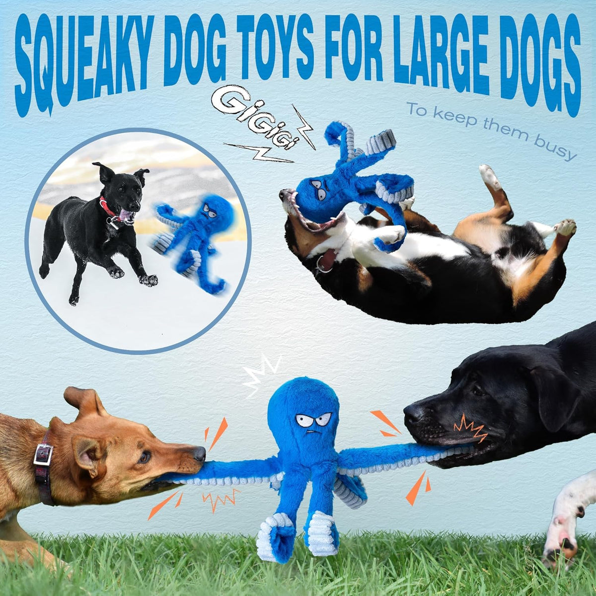 LEGEND SANDY crinkle blue octopus dog toy showcasing the soft dental-safe natural cotton fabric texture