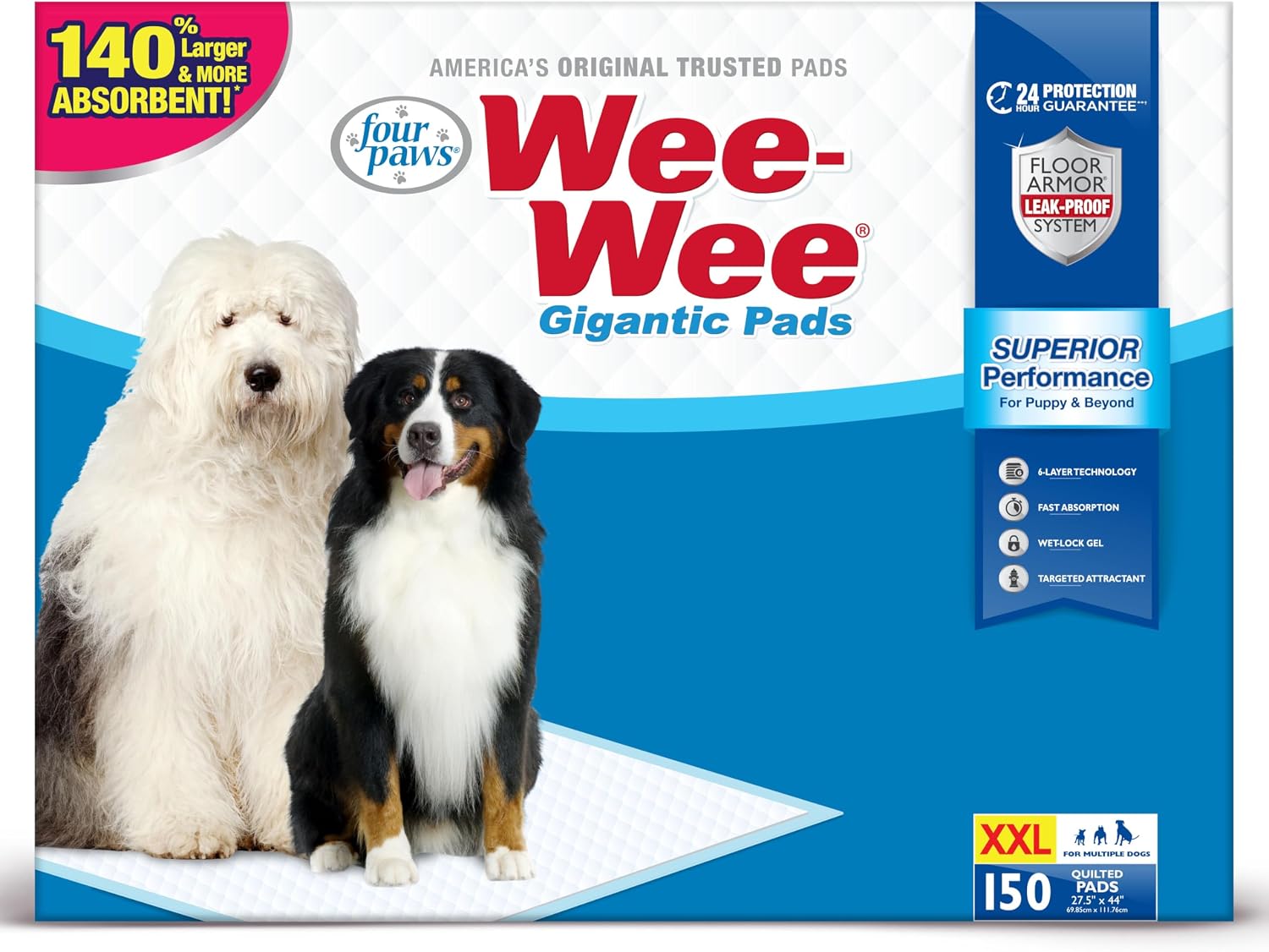 Four Paws Wee-Wee Superior Performance Pee Pads for Dogs with Runoff Barrier Edge Guard Protection, Puppy & Dog Potty Training Pads, Housebreaking Supplies, 27.5" x 44" (18 Count) - Image 11