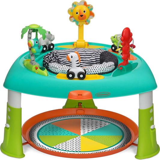 Infantino 2-in-1 Sit, Spin and Stand Entertainer front view showing interactive toys