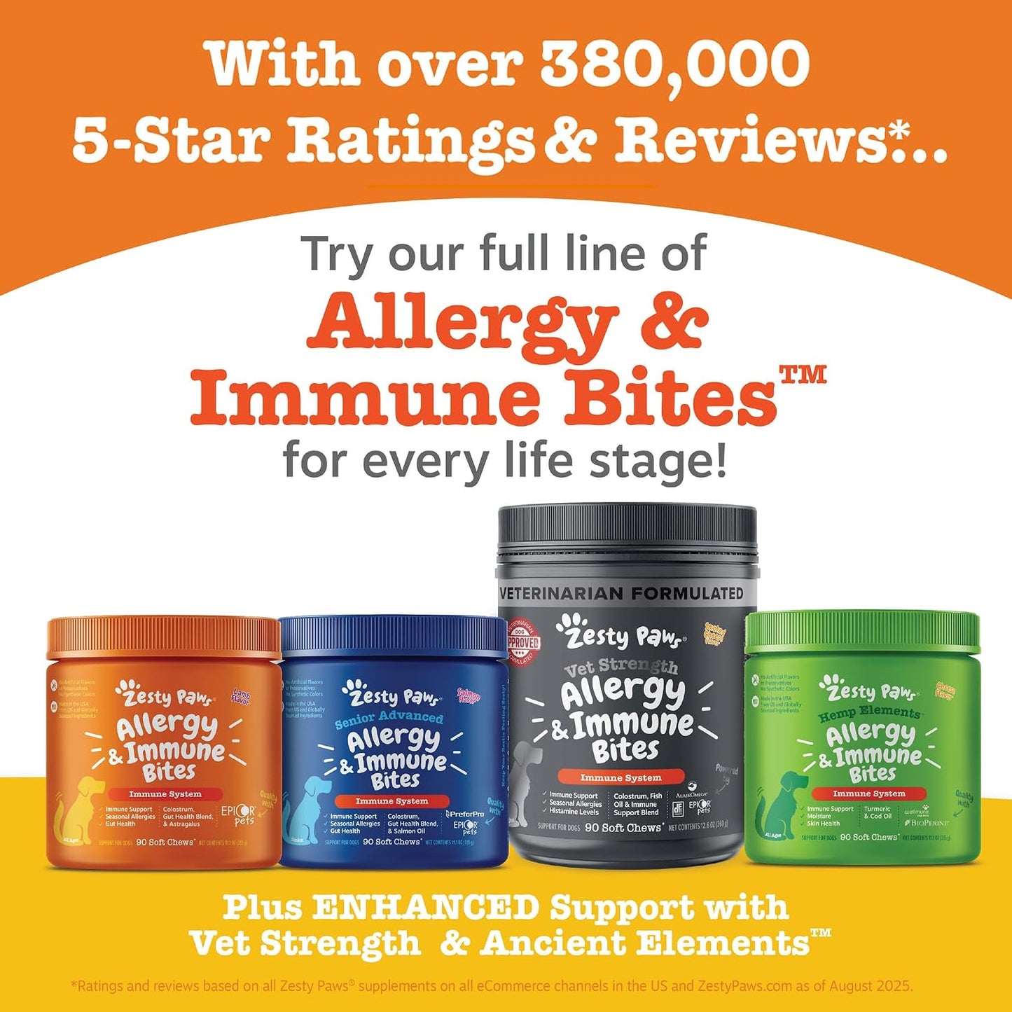 Zesty Paws lamb flavored allergy immune soft bites nutritional facts panel.