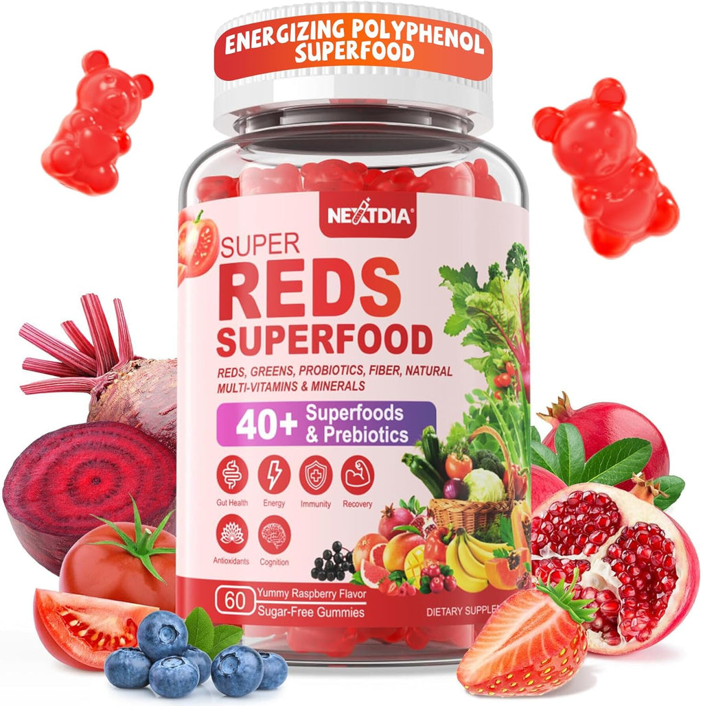Nextdia Super Greens and Reds Gummies front packaging view
