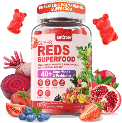 Nextdia Super Greens and Reds Gummies front packaging view