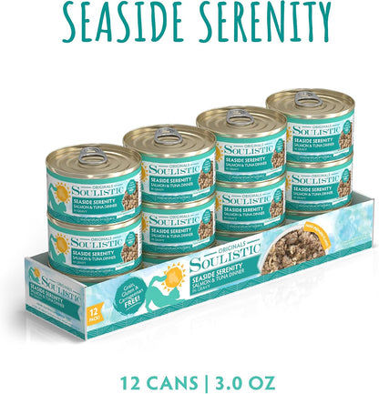 Twelve pack of Soulistic Originals Seaside Serenity wet cat food cans