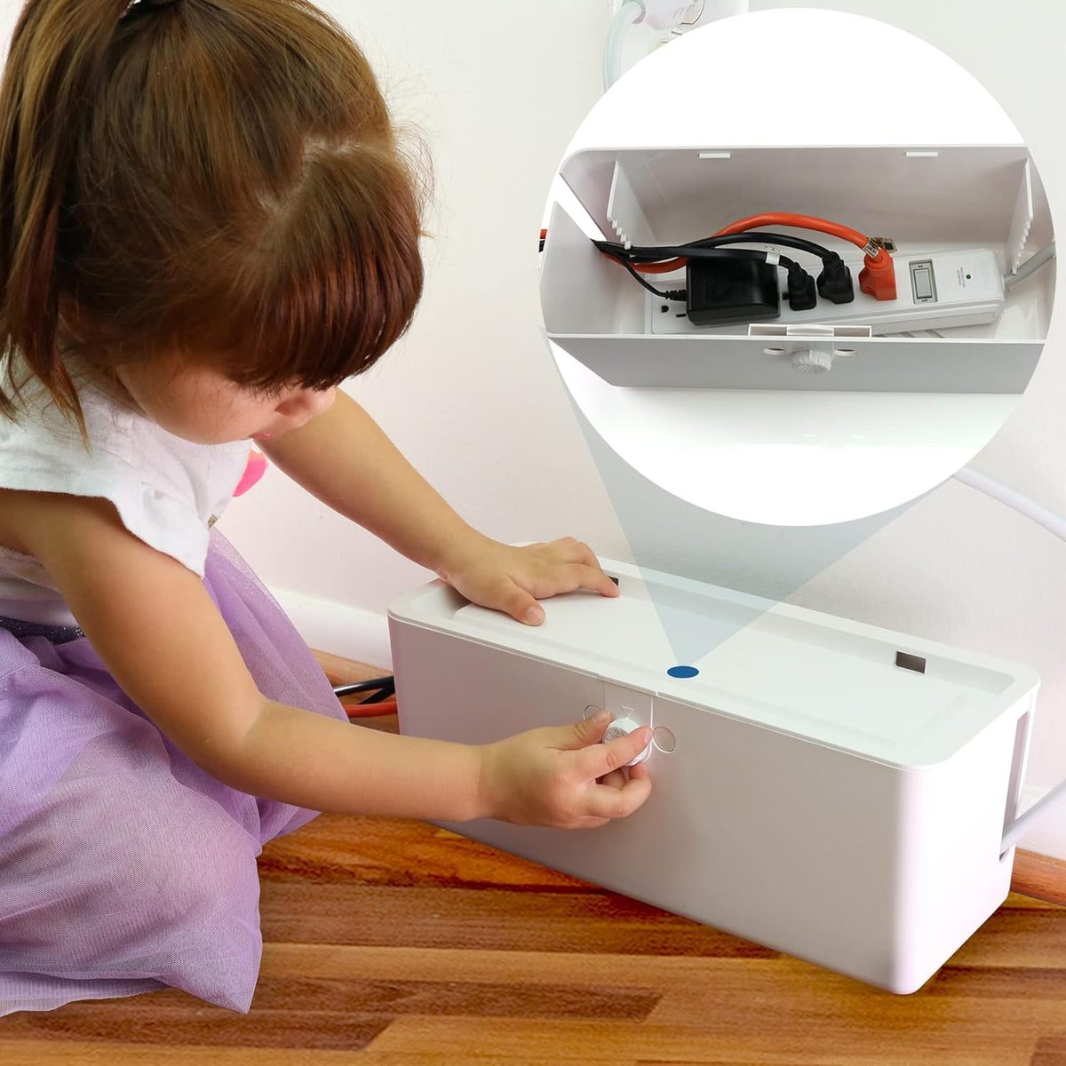 Wappa Baby power strip cover box front view for baby proofing