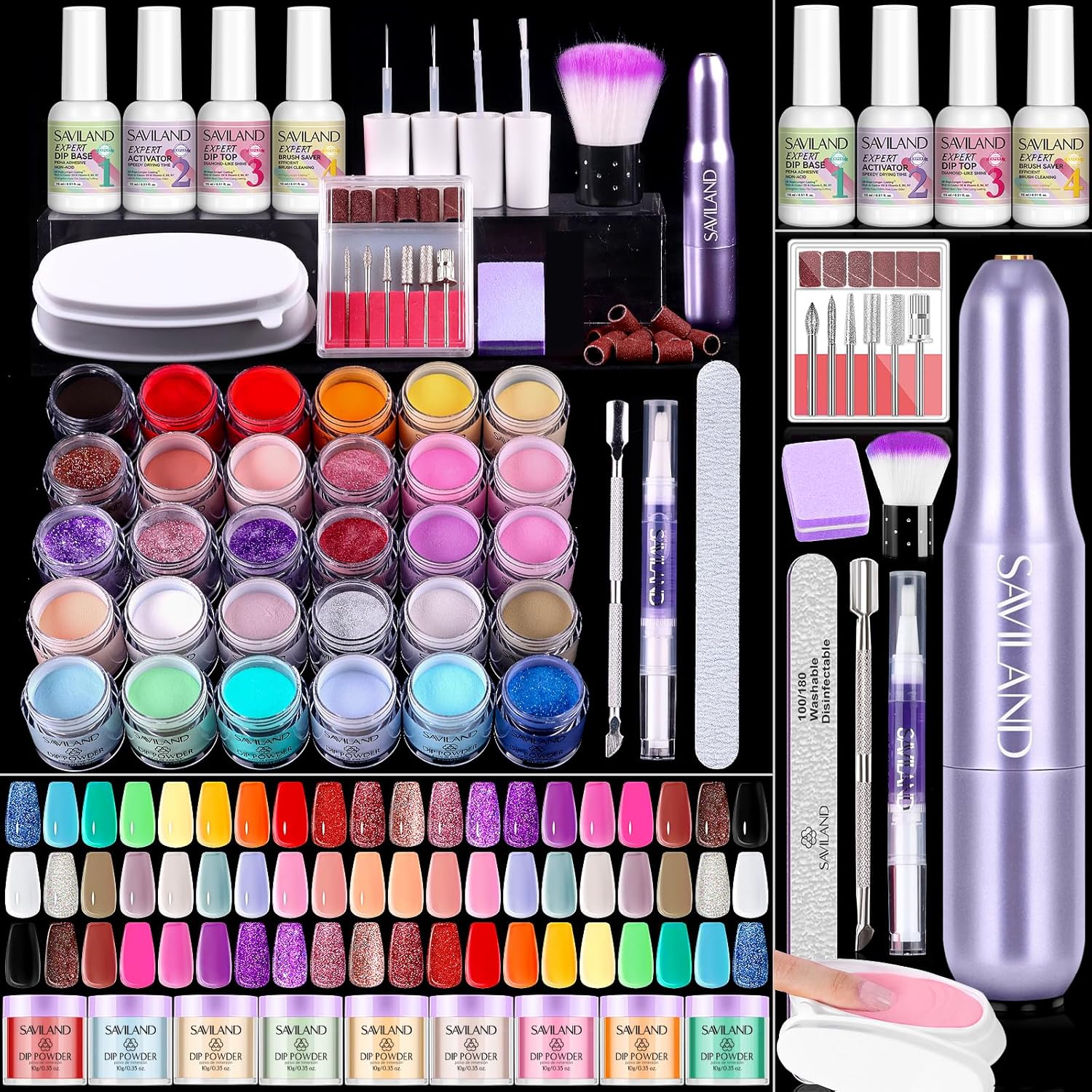 SAVILAND dip powder nail kit with 30 colors and electric nail drill