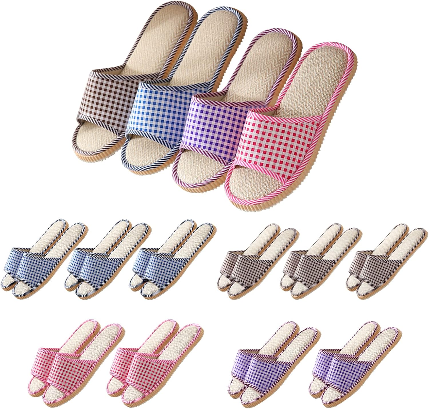 Biroris 10 pairs washable house slippers front view for guests