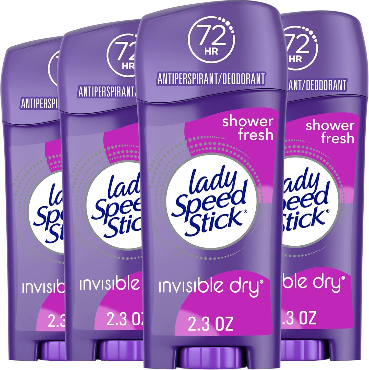 Lady Speed Stick Antiperspirant Deodorant Invisible Dry Shower Fresh front view four pack pack