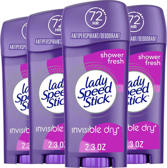 Lady Speed Stick Antiperspirant Deodorant Invisible Dry Shower Fresh front view four pack pack