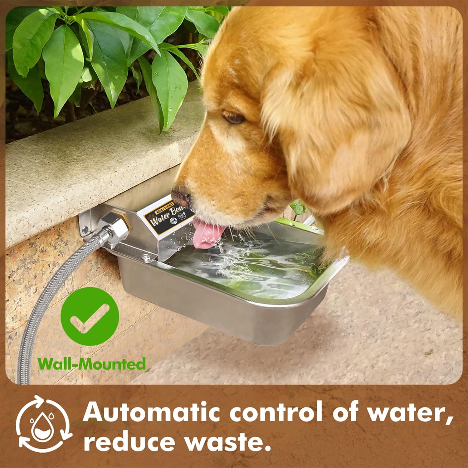 PETTEN heavy duty pet water bowl mounted securely on a yard wall