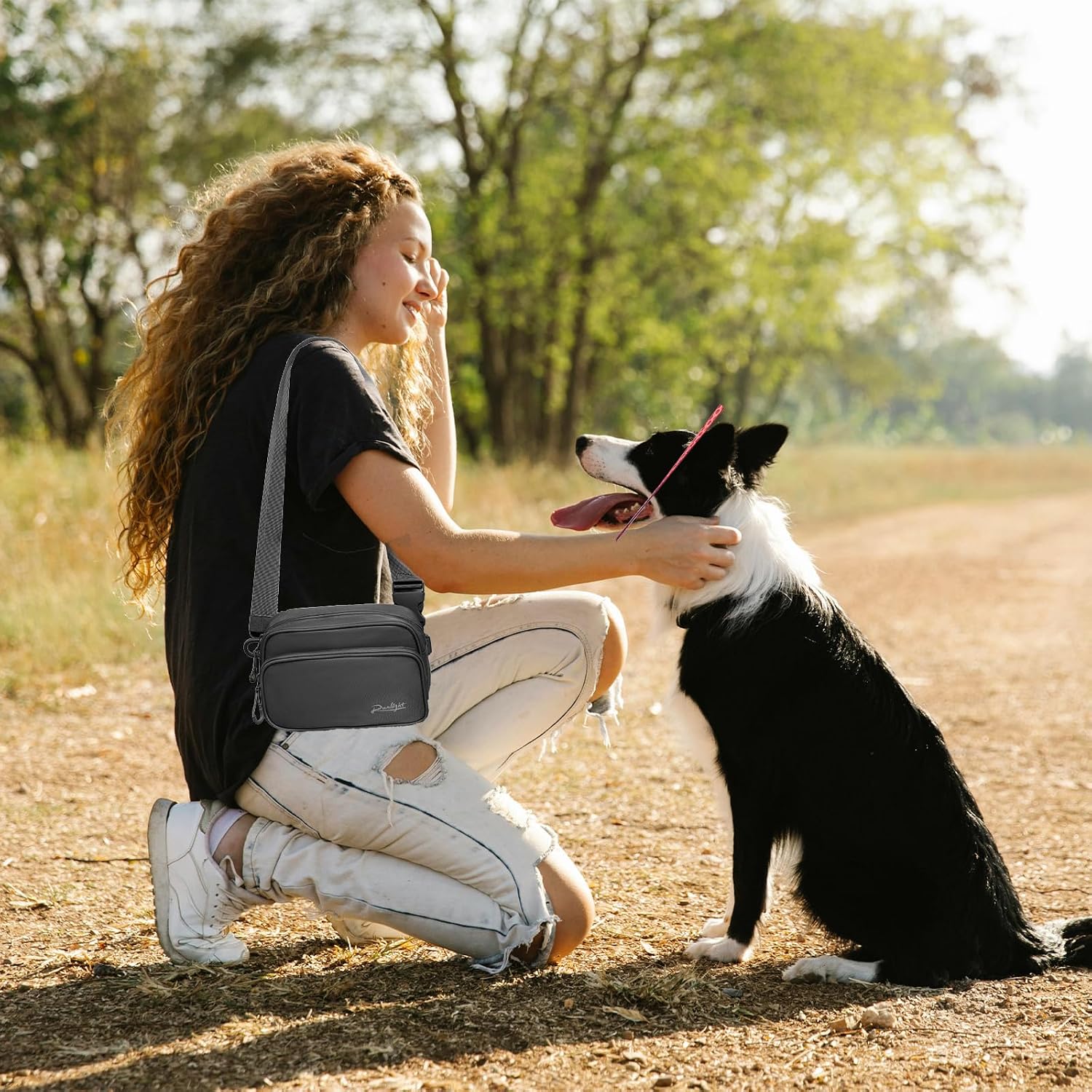 Runlight hands free dog training pack highlighting the side metal D rings with attached bowl