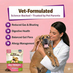 Back label of Pet Naturals Daily Probiotic for dogs with ingredient list and feeding directions