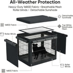 Detachable top mesh panel close up on Geheng black dog crate cover.