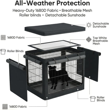 Detachable top mesh panel close up on Geheng black dog crate cover.