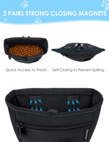 Premium puppy training fanny pack with integrated poop bag dispenser outlet on front pocket