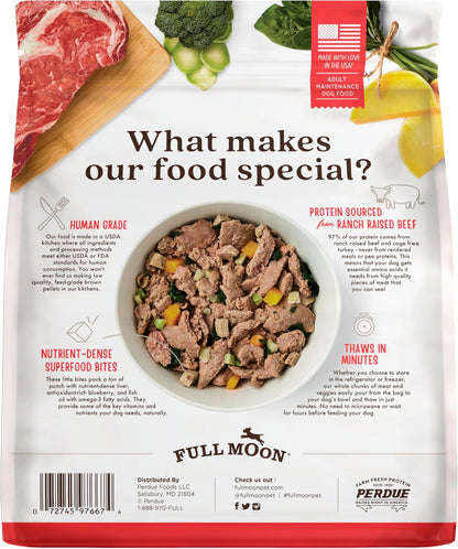 Full Moon beef recipe dog food ingredients display