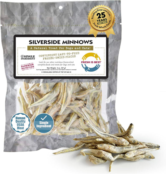 Fresh Is Best Silverside Minnows freeze dried pet treats front view packaging