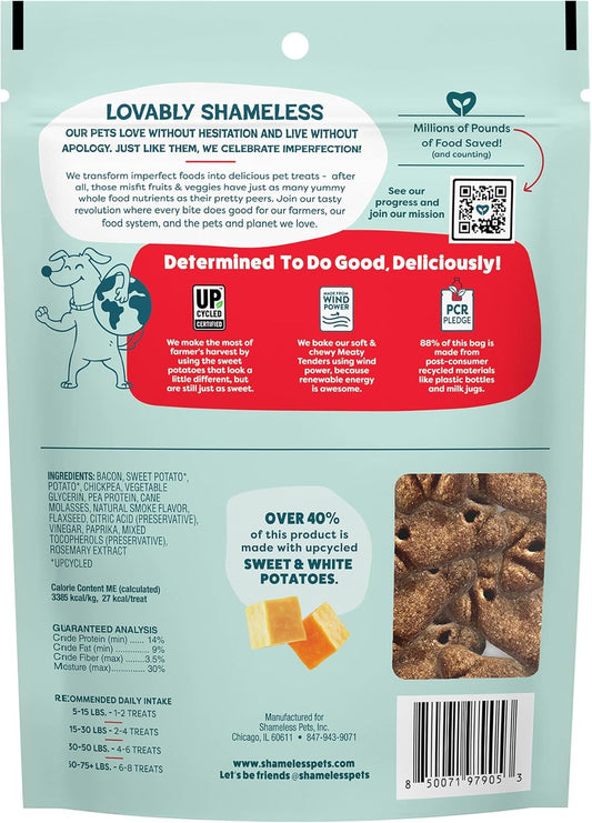 Shameless Pets soft dog treats packaging highlighting real bacon first ingredient