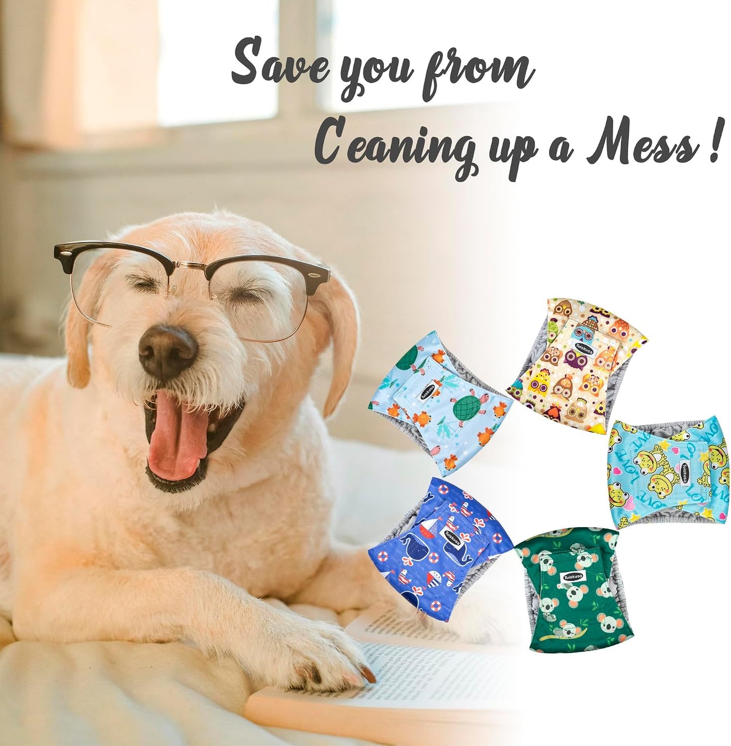 Tuiskusa high absorbing male dog wrap being fitted on a puppy for potty training