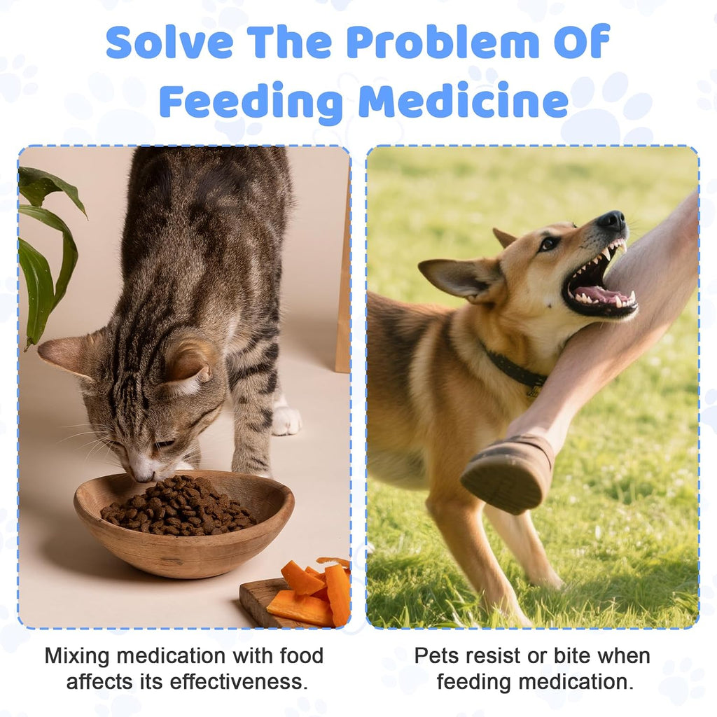 Washable and reusable pet safe plastic medicine feeders for small animals.