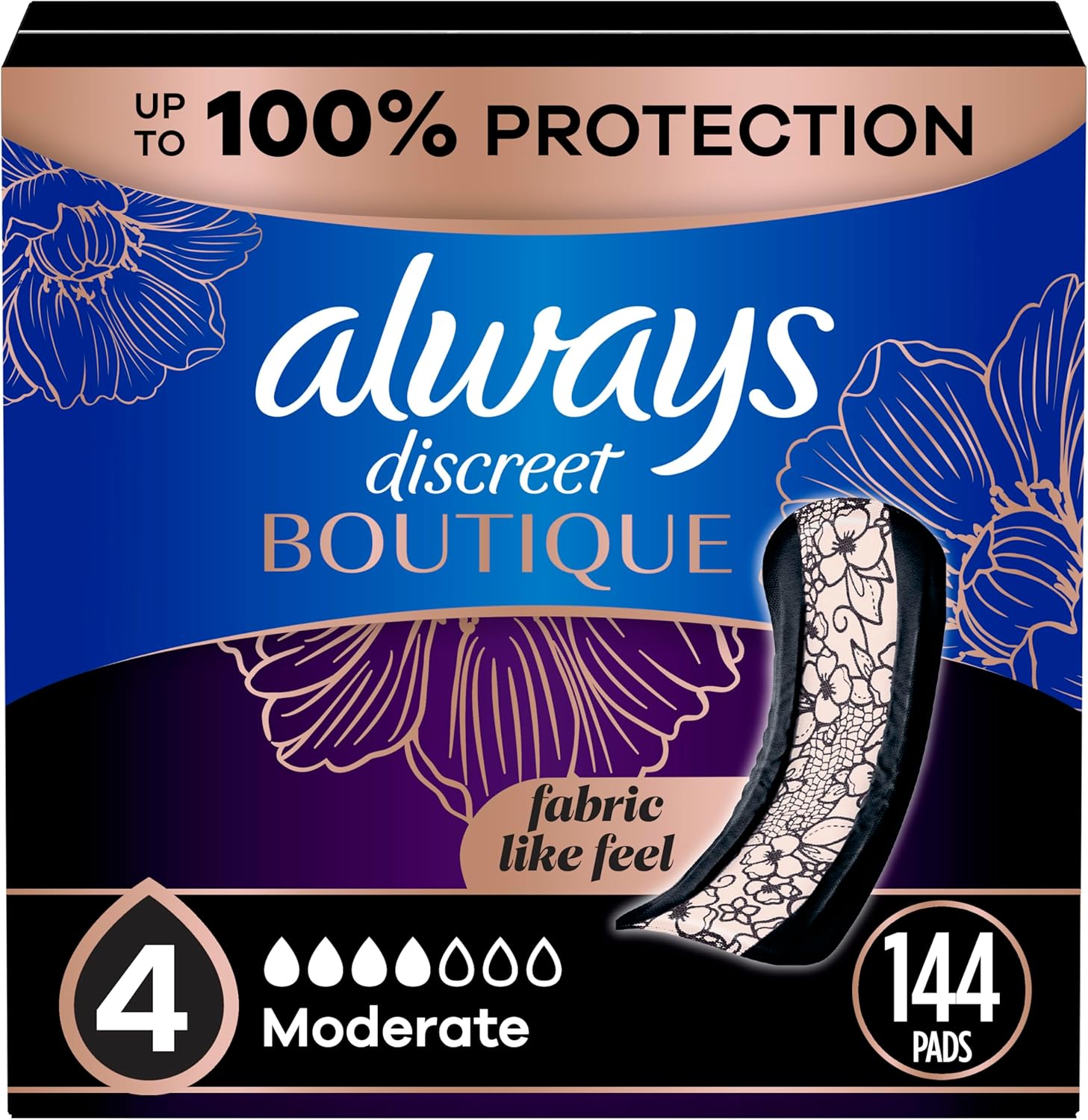 Always Discreet Boutique incontinence pads front view package for bladder leak protection