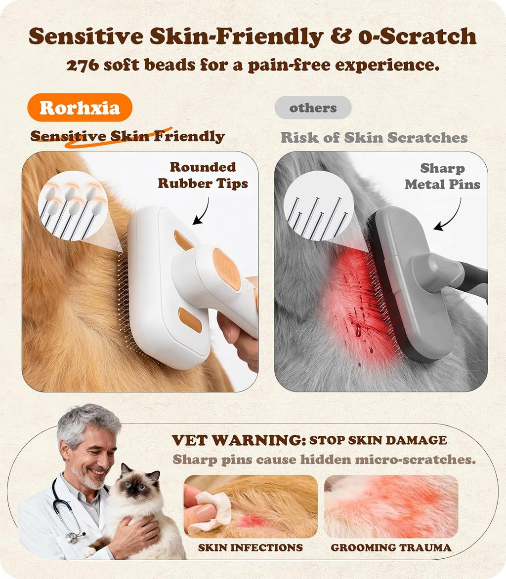 Ergonomic handle of the Rorhxia pet steam brush highlighting the power button and indicator lights.