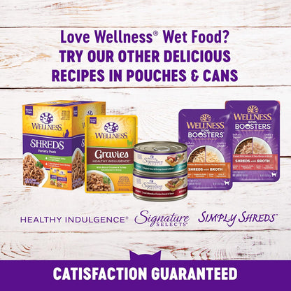 Wellness imported USA premium cat food nutrition label showing guaranteed analysis