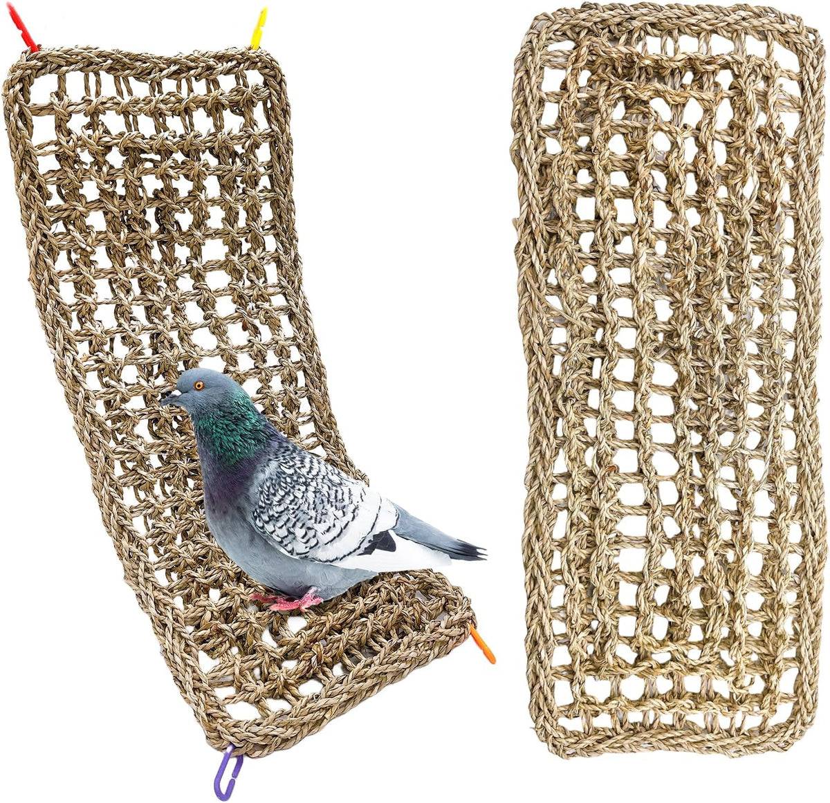 Bird Seagrass Mat 30 x 7 Inch Parrot Natural Seagrass Woven Net Hammock Parakeet Climbing Rope Ladder Mat Chew Toys Cage Accessories for Pigeon Macaw Cockatiel Conure Cockatoo Rat Bearded Dragon - Image 9
