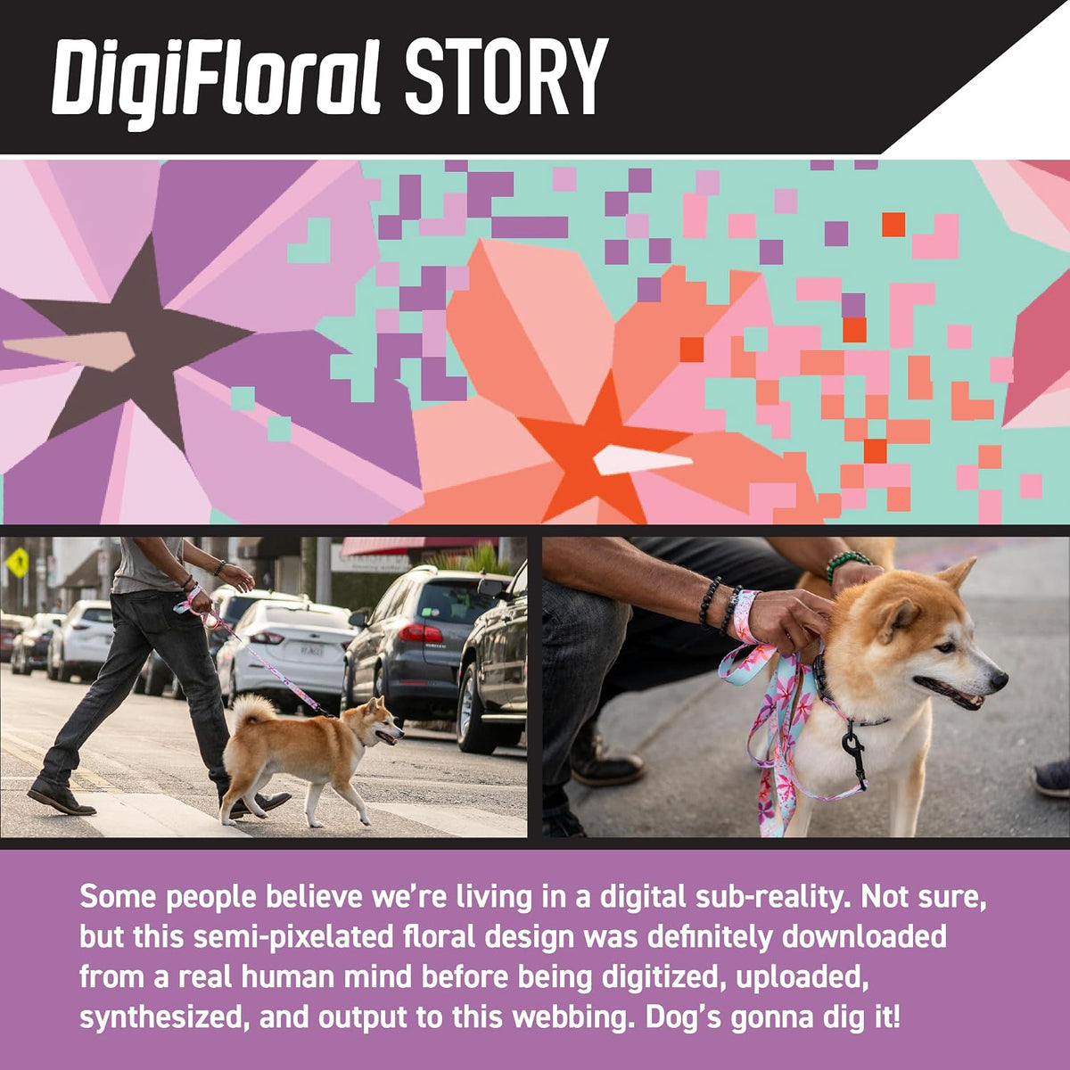 Wolfgang DigiFloral adjustable dog harness side profile showcasing webbing