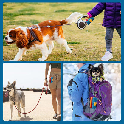 Blue canvas dog waste bag dispenser pouch with zipper close up