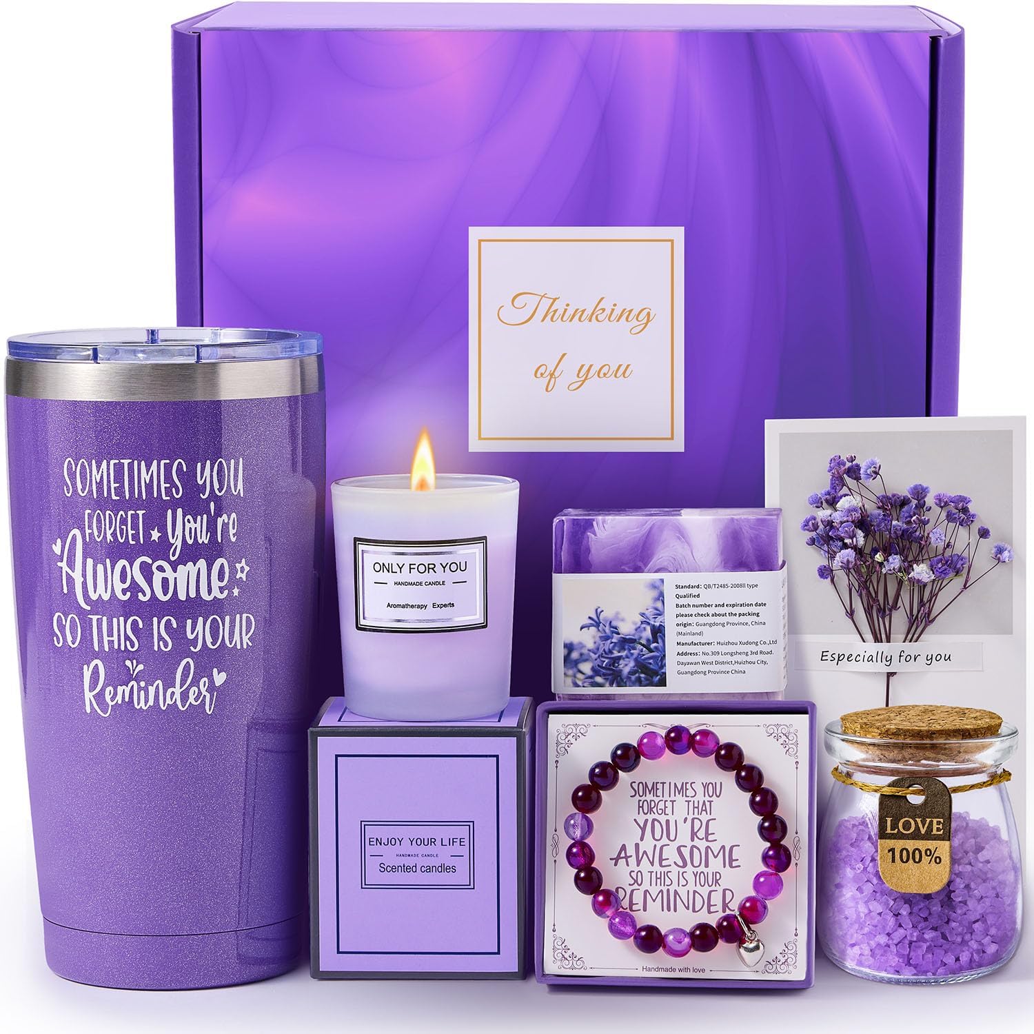 Citta Lavender Spa Bath Gift Basket set with tumbler and candle