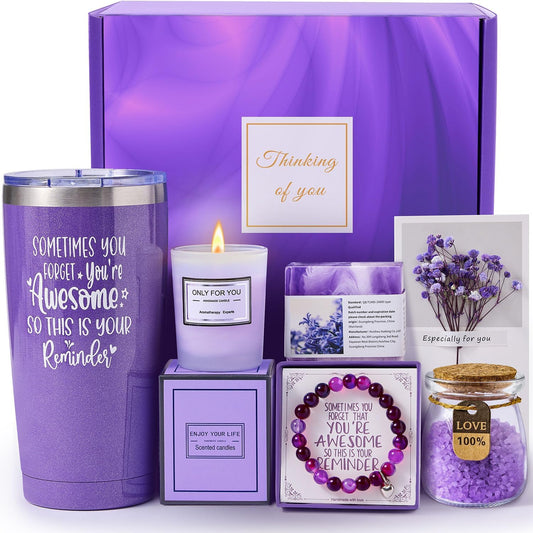 Citta Lavender Spa Bath Gift Basket set with tumbler and candle