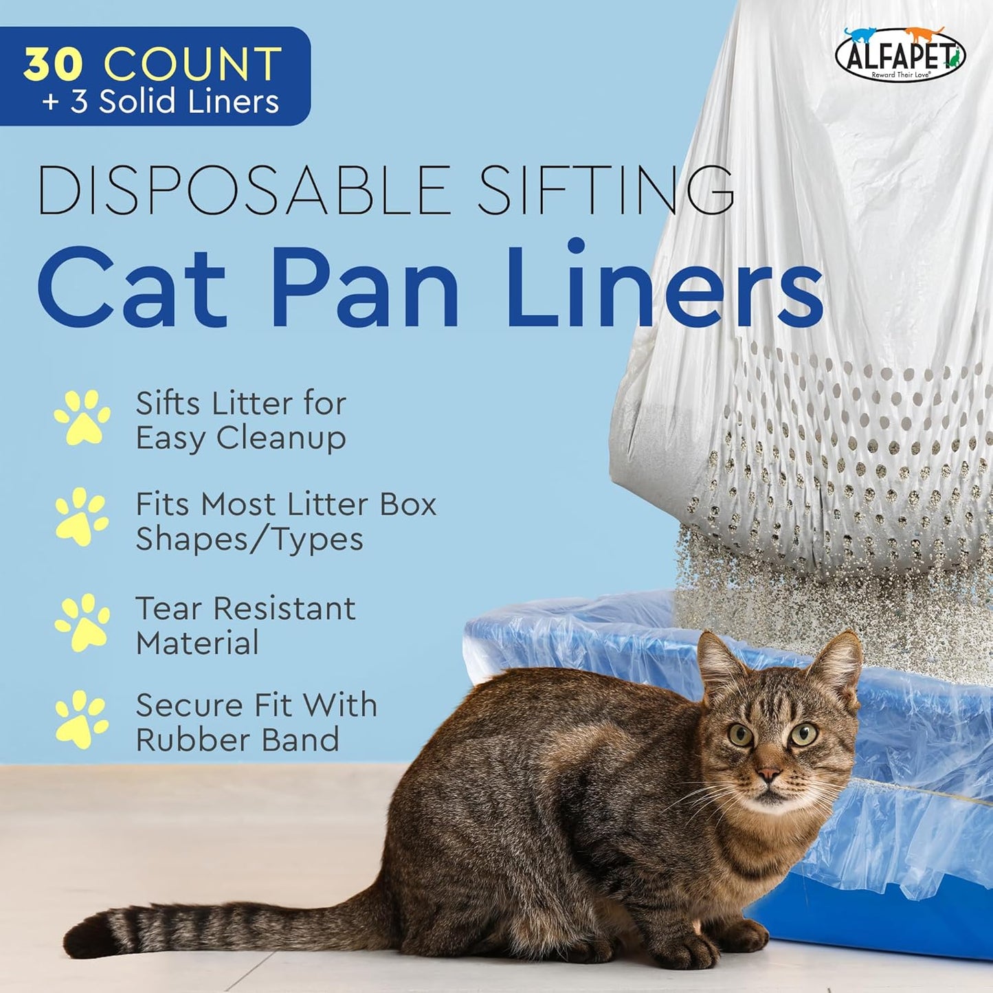 Alfapet extra giant sifting kitty litter bags with a secure rubber band accessory