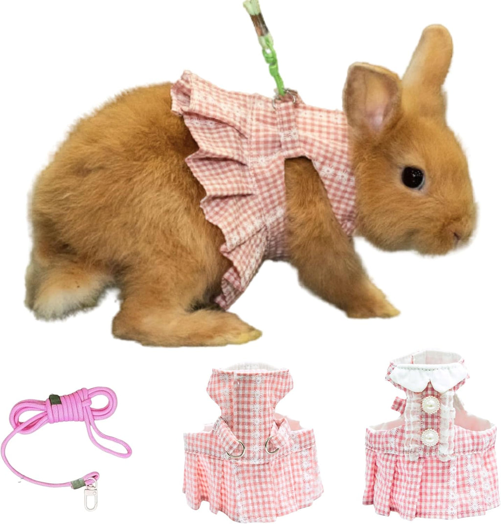 NEOUZA SMOLKITH rabbit clothes front view showing pink checkered dress on a bunny.