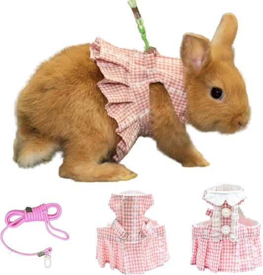 NEOUZA SMOLKITH rabbit clothes front view showing pink checkered dress on a bunny.