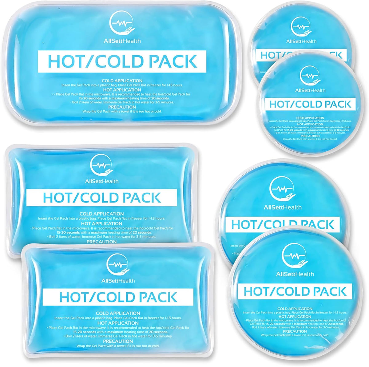 AllSett Health 7 Pack Reusable Gel Ice Packs Front View