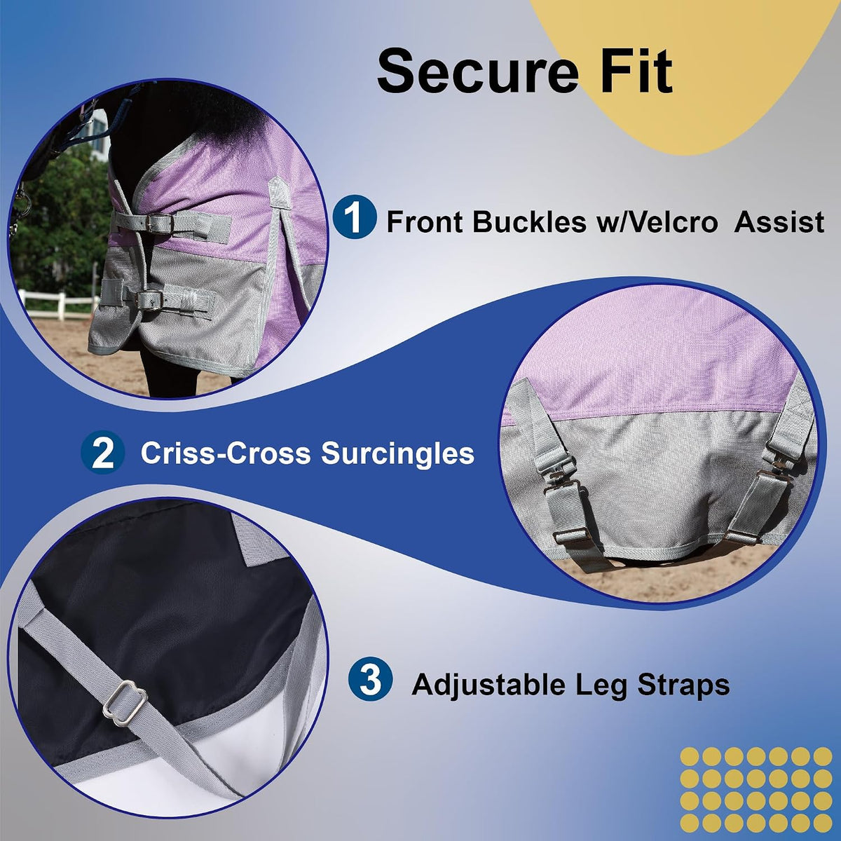Cross surcingles and leg straps for secure fit