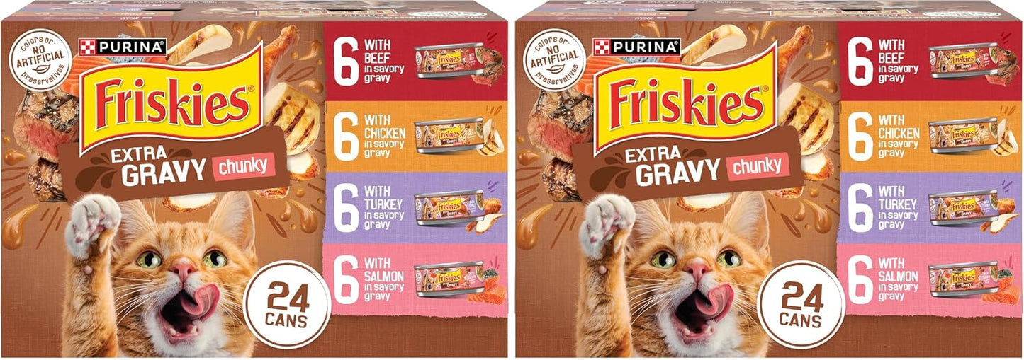 Purina Friskies Extra Gravy Wet Cat Food Chunky 24ct Variety Pack (With Chicken, Turkey, Salmon, Beef) - (Pack of 24) 5.5 oz. Cans - Image 10