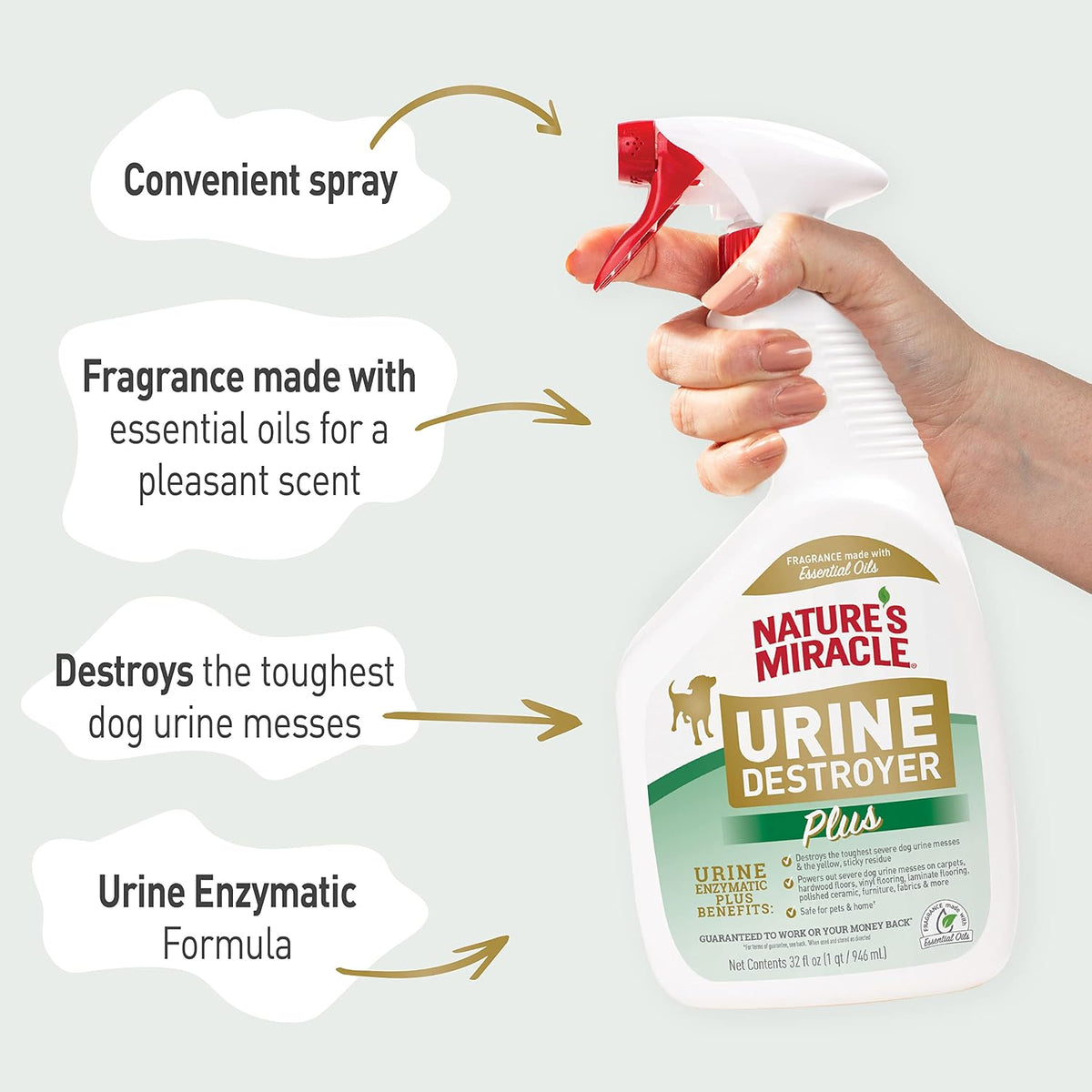 Nature's Miracle Urine Destroyer Plus for Dogs, Enzymatic Formula for Severe Dog Urine Stains, 32 oz - Image 6