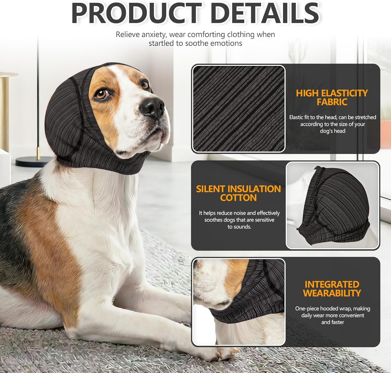Nanaki anti shake dog head wrap fabric texture and padding detail