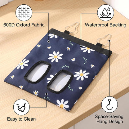 Ondware Rabbits Hay Feeder Bag for Bunny - Hanging Washable Dual-Port Hay Dispenser for Rabbits, Guinea Pigs; 600D Oxford Fabric, Collapsible, Blue Daisy Pattern - Image 3