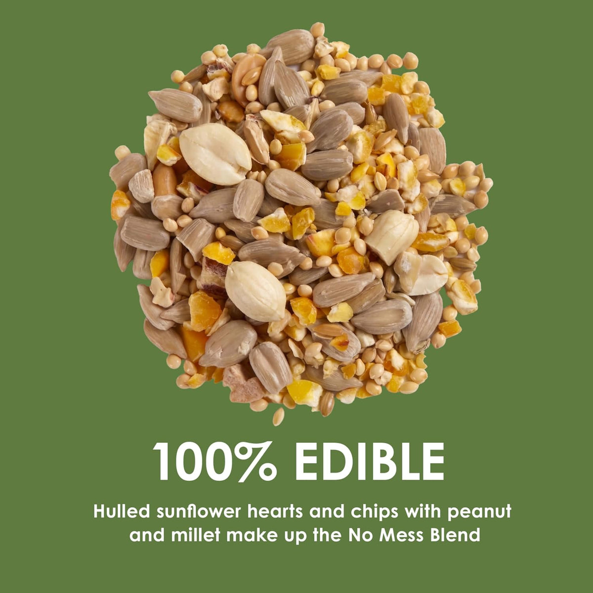 Kaytee no mess bird seed bag showing sunflower hearts and peanuts