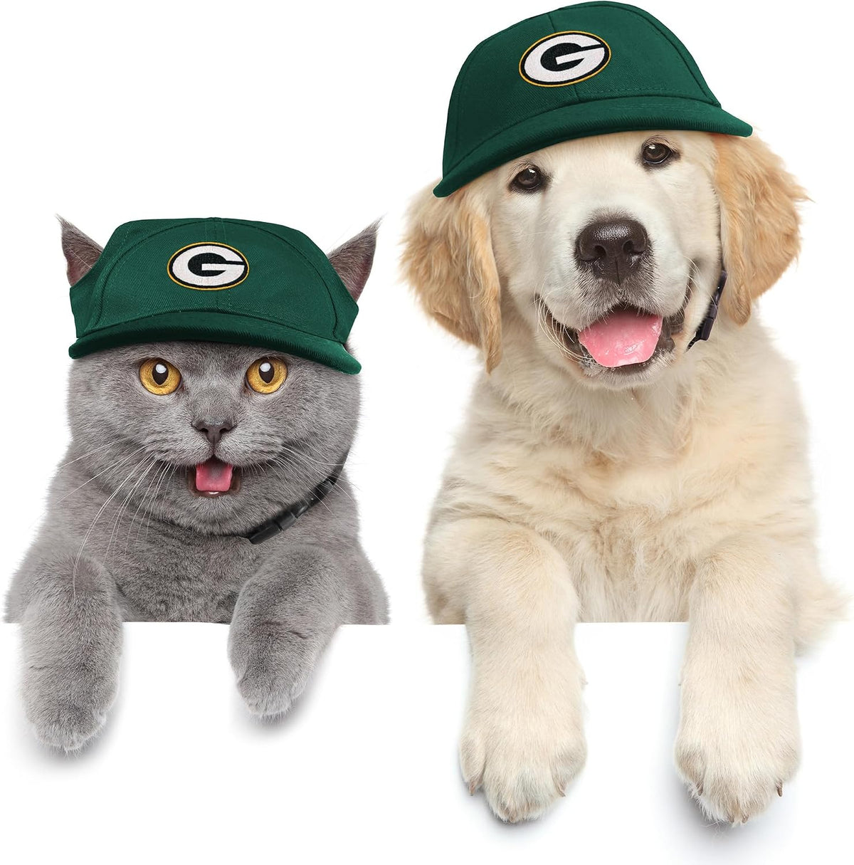 Side profile of Green Bay Packers pet hat showing earhole design