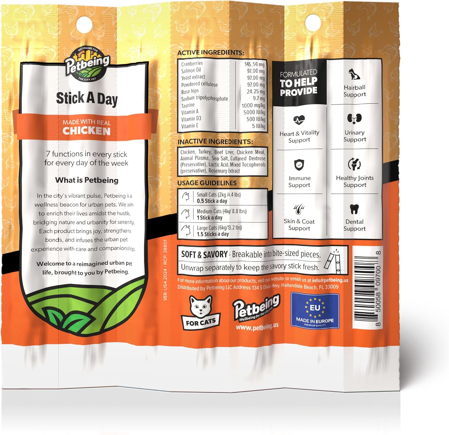 Premium imported USA cat chew sticks for hairball and dental support