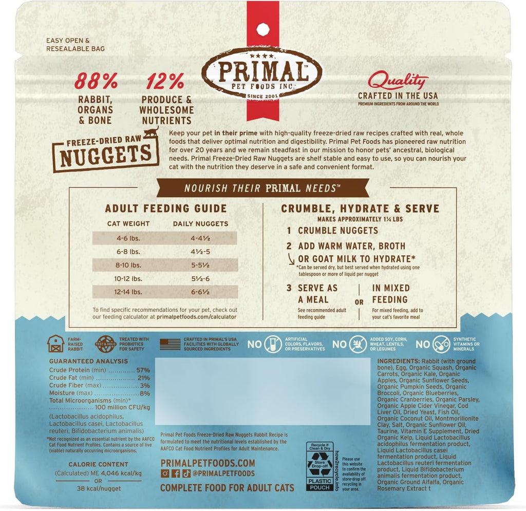 Primal Freeze Dried Raw Cat Food Nuggets Rabbit, Complete & Balanced Meal or Topper, Premium, Healthy, Grain Free, High Protein Raw Cat Food with Probiotics (5.5 oz) - Image 9