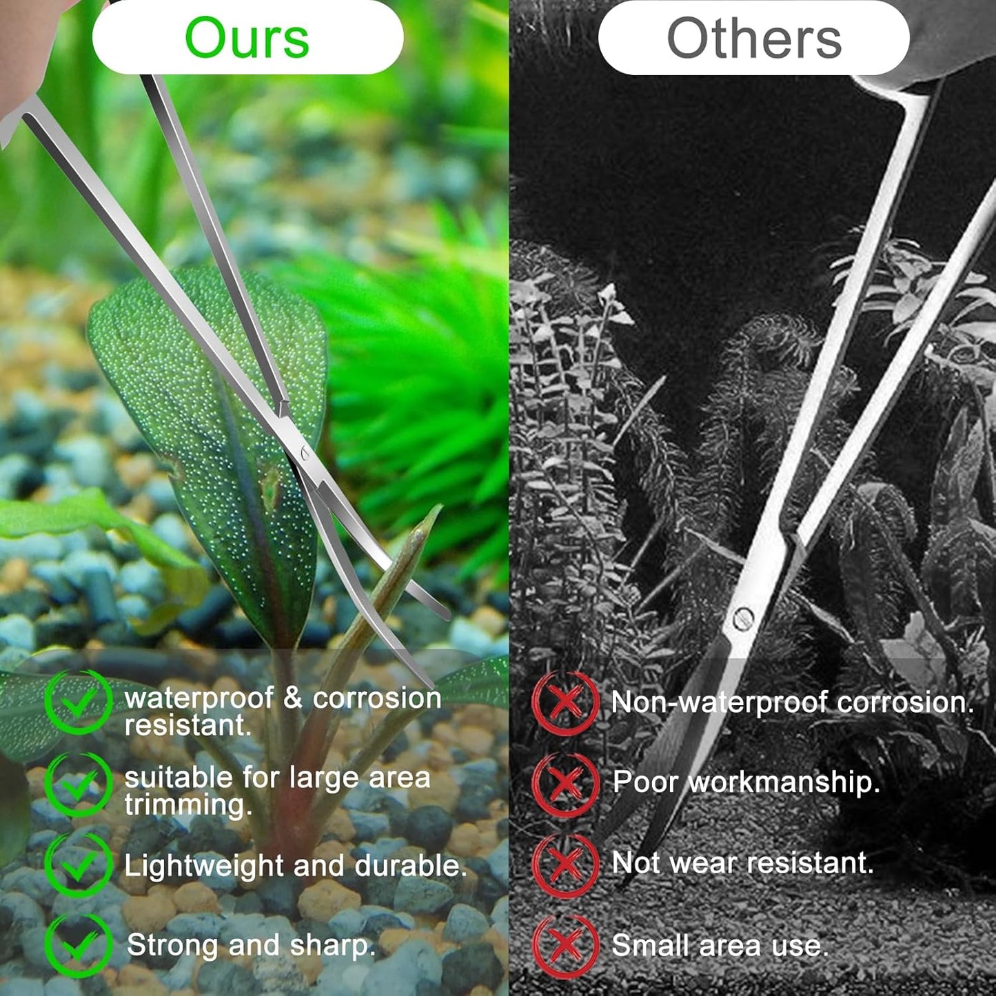 Jeimier aquascaping tool kit being used to maintain a small freshwater planted fish tank
